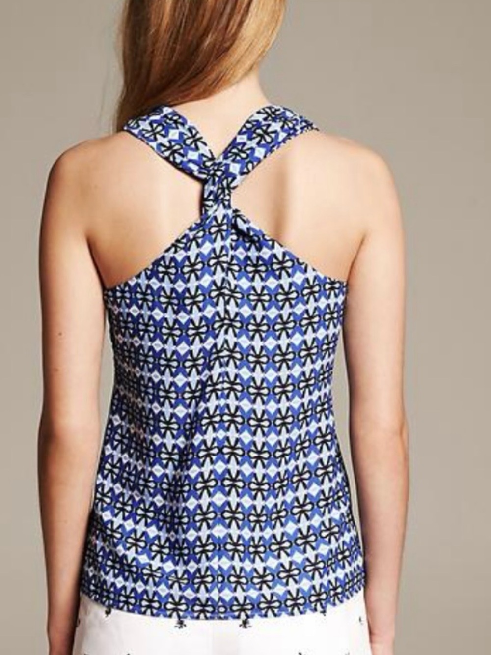 Banana Republic Geo Print Cross-Back Tank -Retro blue & black pattern SZ 14 EUC